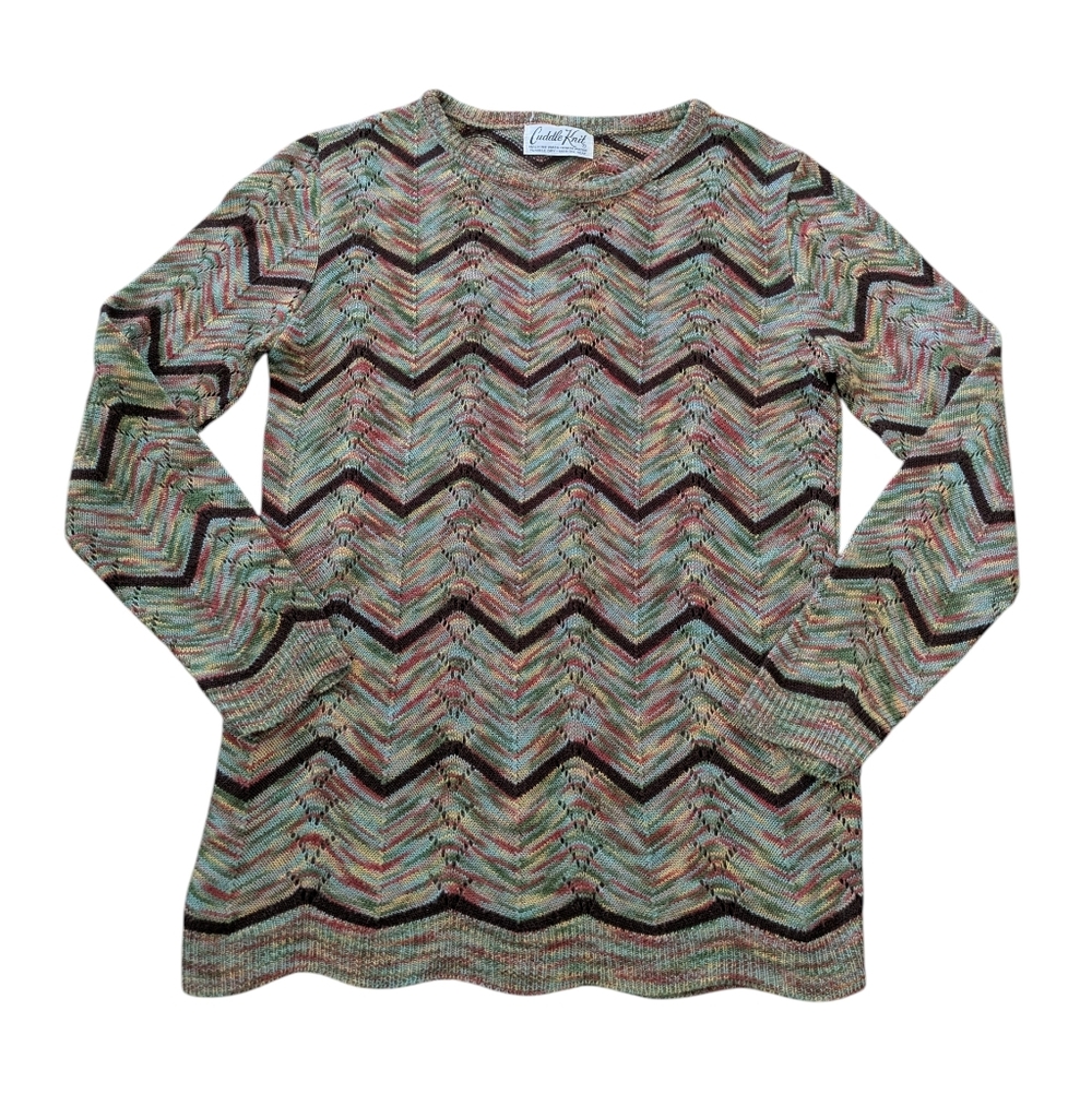 Vintage Cuddle Knit Sweater Womens Chevron USA Made‎ Multicolor XS/S